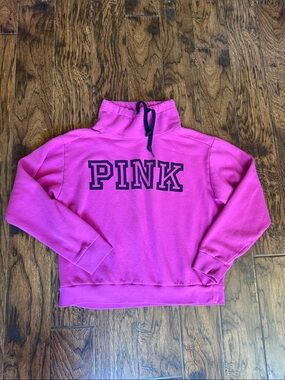 PINK Victoria's Secret Bright Pink Fleece cowl neck Pullover, size large
